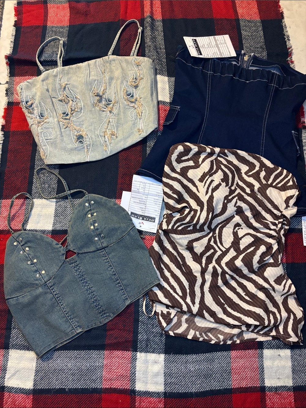 Women’s Denim Crop Bustier Top - Gray